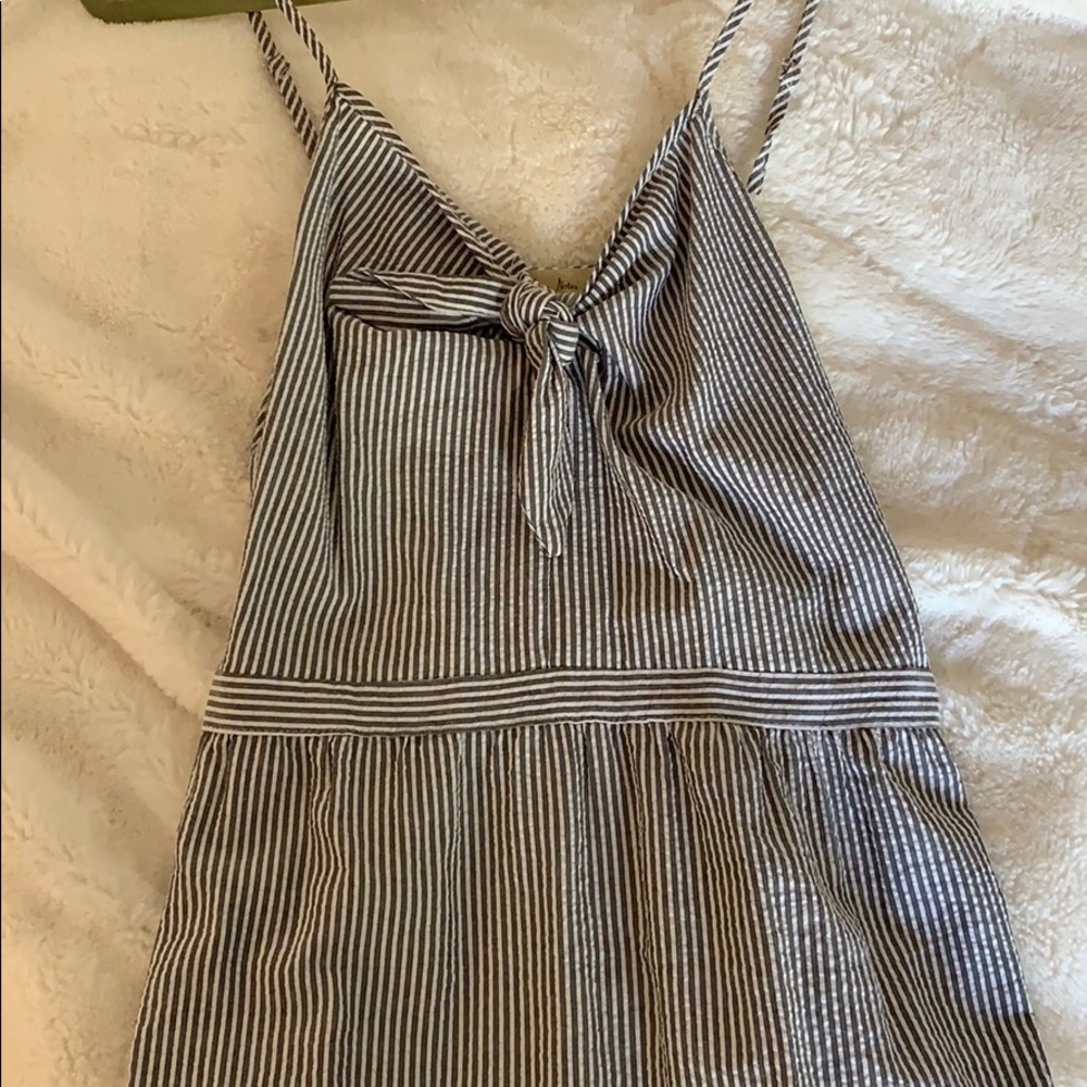 Love Notes Gray and White Seersucker Midi Dress